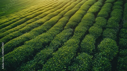 Aerial View of Lush Green Tea Plantation