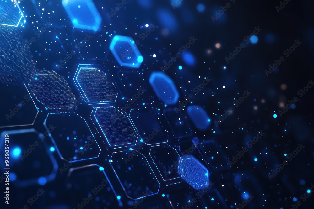 Obraz premium Abstract Blue Hexagon Pattern with Glowing Lights