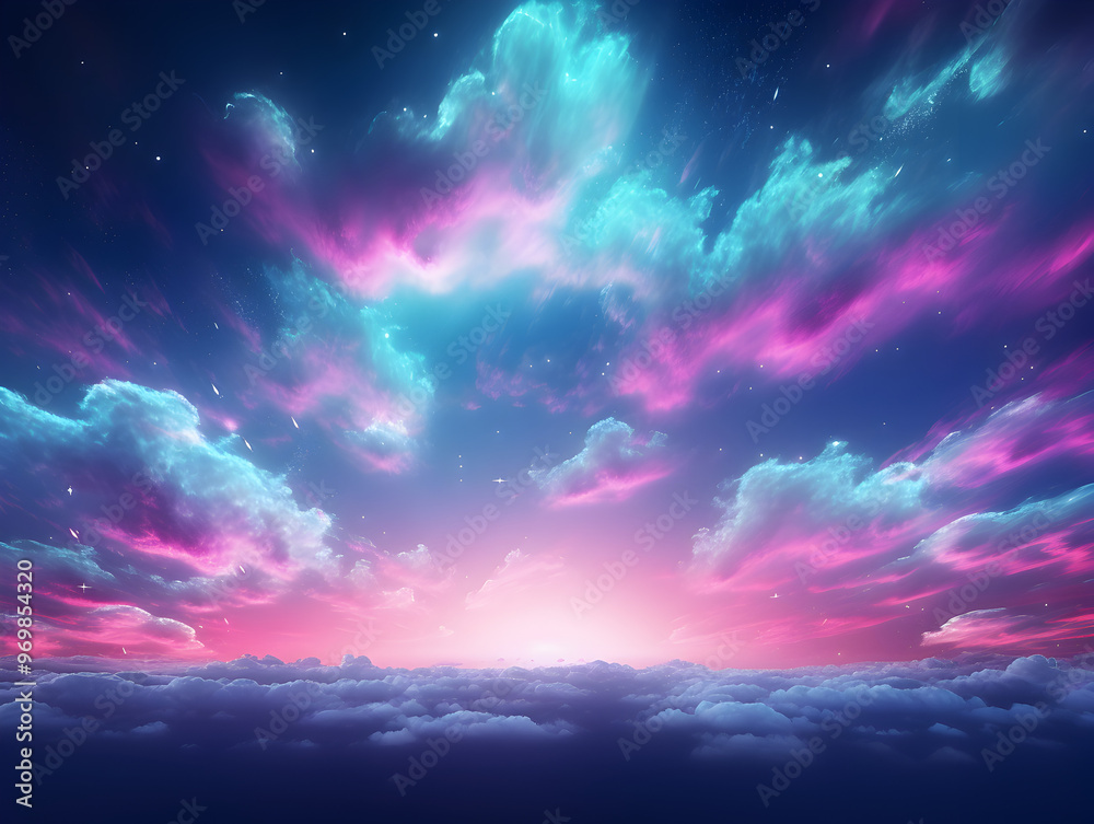 Fototapeta premium Magical neon sky clouds in the sky background 