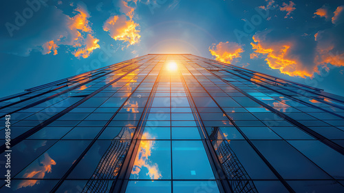 Wallpaper Mural A modern skyscraper with glass facades, reflecting the sky and surrounding buildings Torontodigital.ca