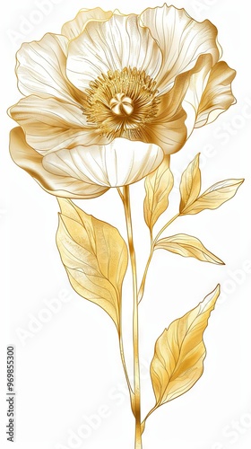 Luxury golden peony flower line art on white background vector