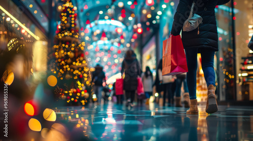 Wallpaper Mural Christmas shoppers in a mall with festive decorations Torontodigital.ca