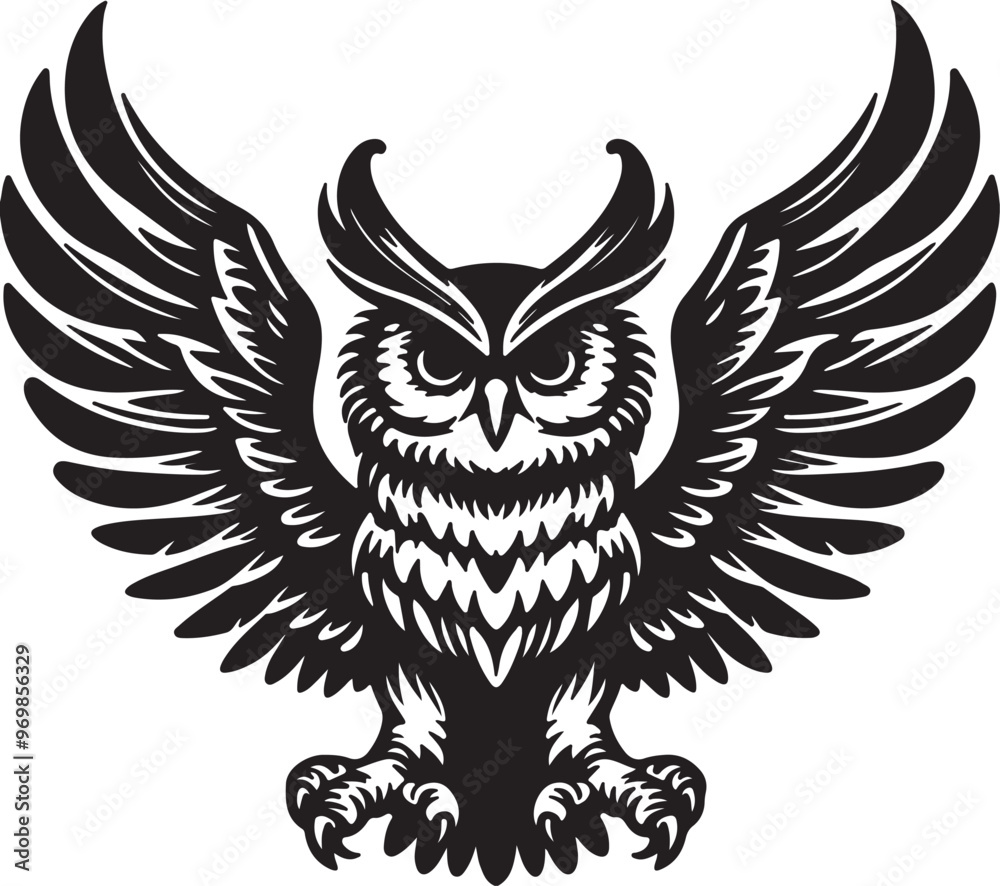 owl open wings silhouette design vector art illustration.