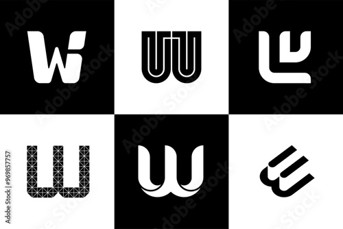 Set of letter w font and logo design, vector illustration.