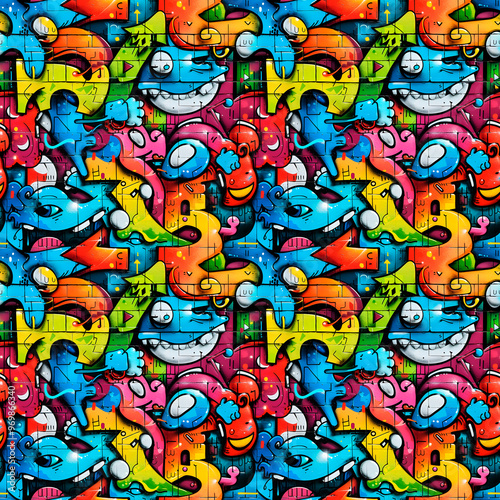 Wallpaper Mural Colorful graffiti on a brick wall of a building. Street art. Seamless pattern. Torontodigital.ca