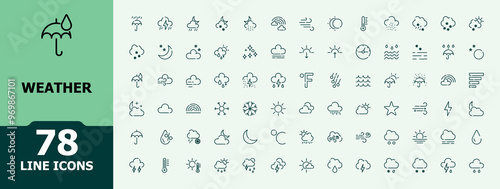 Weather icon pack. Cloud icon set. editable stroke outline icons set. Vector illustration.