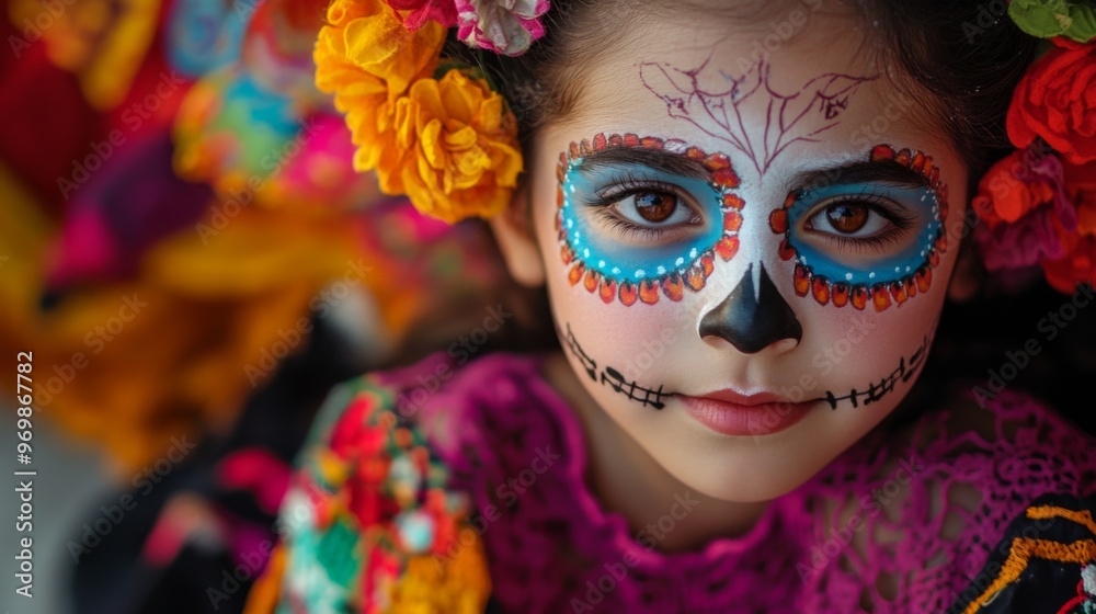 Close-up Portrait of a Girl with Day of the Dead Makeup Close-up Portrait of a Girl with Day of the Dead Makeup