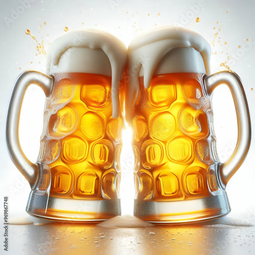 Jarra de cristal de cerveza fría con espuma