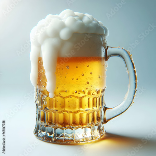 Jarra de cristal de cerveza fría con espuma