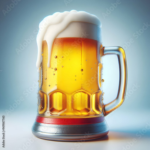 Jarra de cristal de cerveza fría con espuma