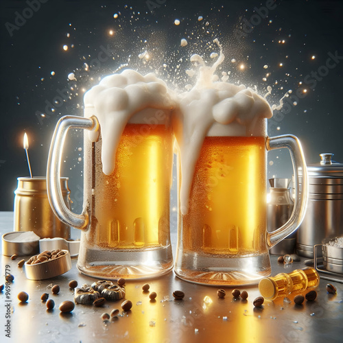 Jarra de cristal de cerveza fría con espuma