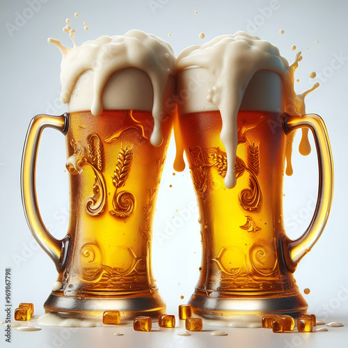 Jarra de cristal de cerveza fría con espuma