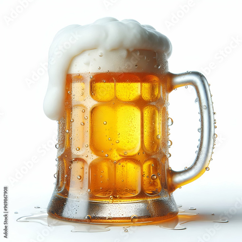 Jarra de cristal de cerveza fría con espuma