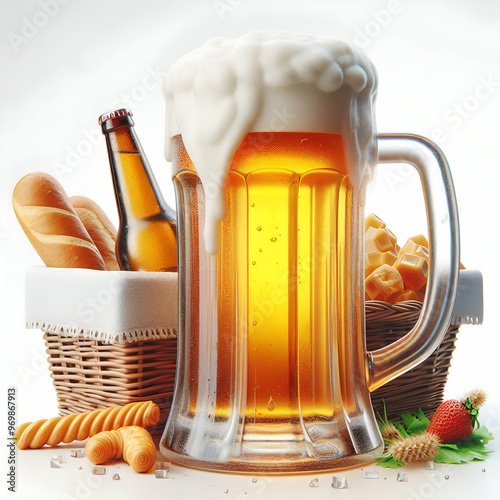 Jarra de cristal de cerveza fría con espuma