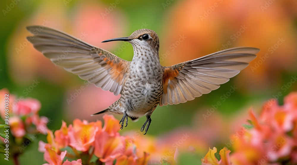 Naklejka premium Hummingbird in the wild. Beautiful extreme close-up. Chilli. Printable photo with Instant Download. Digital photography. Art Decor. Digital art.