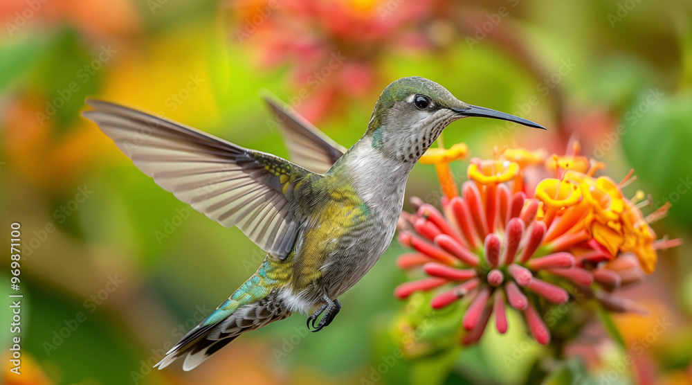 Obraz premium Hummingbird in the wild. Beautiful extreme close-up. Chilli. Printable photo with Instant Download. Digital photography. Art Decor. Digital art.
