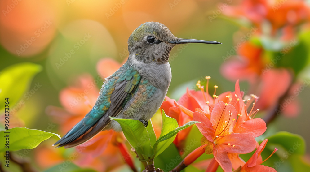 Obraz premium Hummingbird in the wild. Beautiful extreme close-up. Chilli. Printable photo with Instant Download. Digital photography. Art Decor. Digital art.