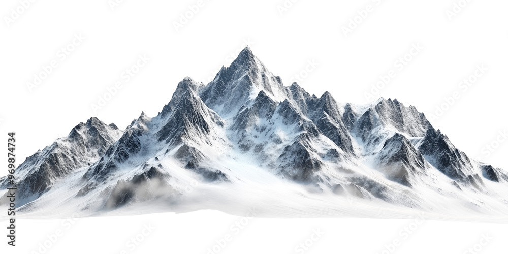 A Snowy big mountain range, isolated on a transparent background A Snowy big mountain range, isolated on a transparent background