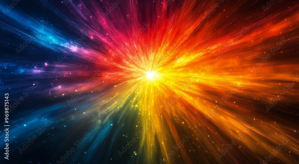 Fototapeta premium Vivid explosion of colors radiating outward against a dark cosmic background