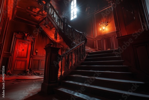 Elegant Gothic Mansion Interior with Grand Staircase