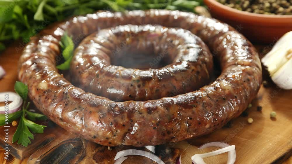 Boerewors on the table moves with smoke around Boerewors on the table moves with smoke around