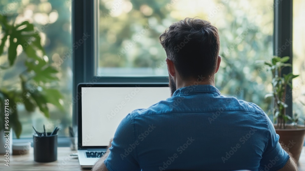 Man Working on Laptop by Window Man Working on Laptop by Window