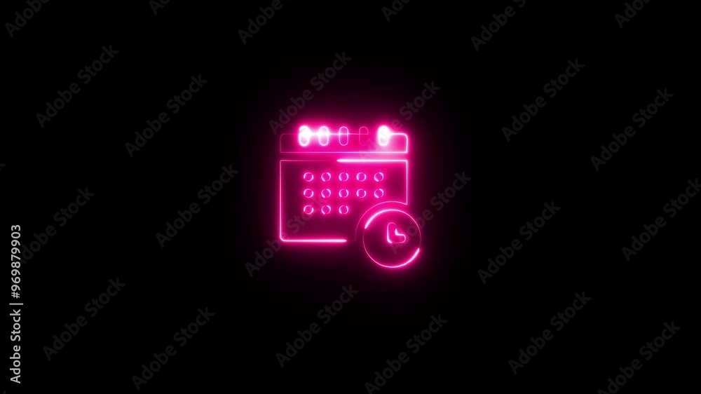 glowing neon red color calendar animation icon deadline date week plan day schedule month animated sign symbol on black background. glowing neon red color calendar animation icon deadline date week plan day schedule month animated sign symbol on black background.
