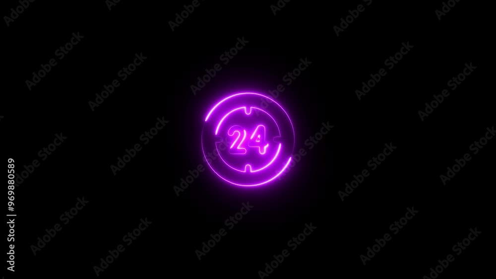 abstract glowing neon 24 hours timer icon animation. abstract glowing neon 24 hours timer icon animation.