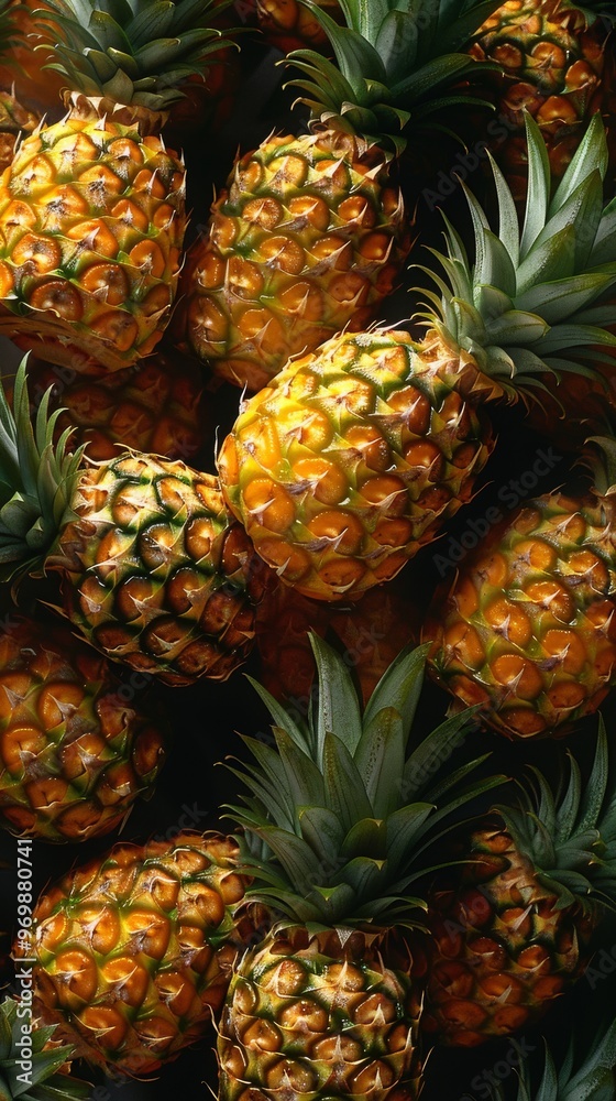 Freshly Harvested Pineapples Piled Together in a Vibrant Display Backdrop Freshly Harvested Pineapples Piled Together in a Vibrant Display Backdrop