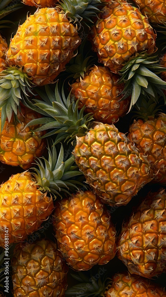 Freshly Harvested Pineapples Piled Together in a Vibrant Display Backdrop Freshly Harvested Pineapples Piled Together in a Vibrant Display Backdrop