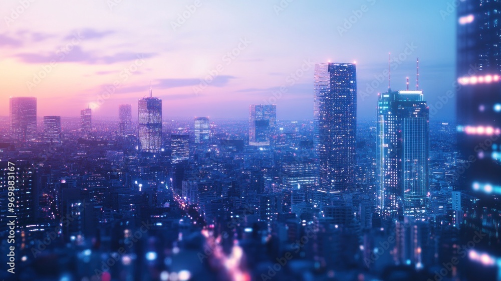 Cityscape at Dusk with Illuminated Skyscrapers Cityscape at Dusk with Illuminated Skyscrapers
