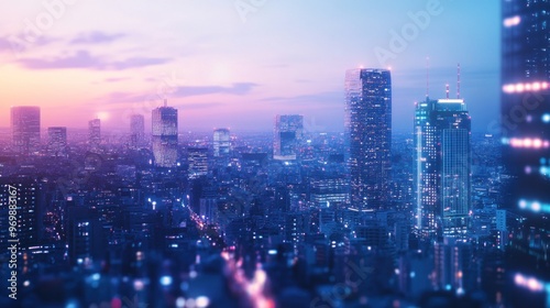 Wallpaper Mural Cityscape at Dusk with Illuminated Skyscrapers Torontodigital.ca