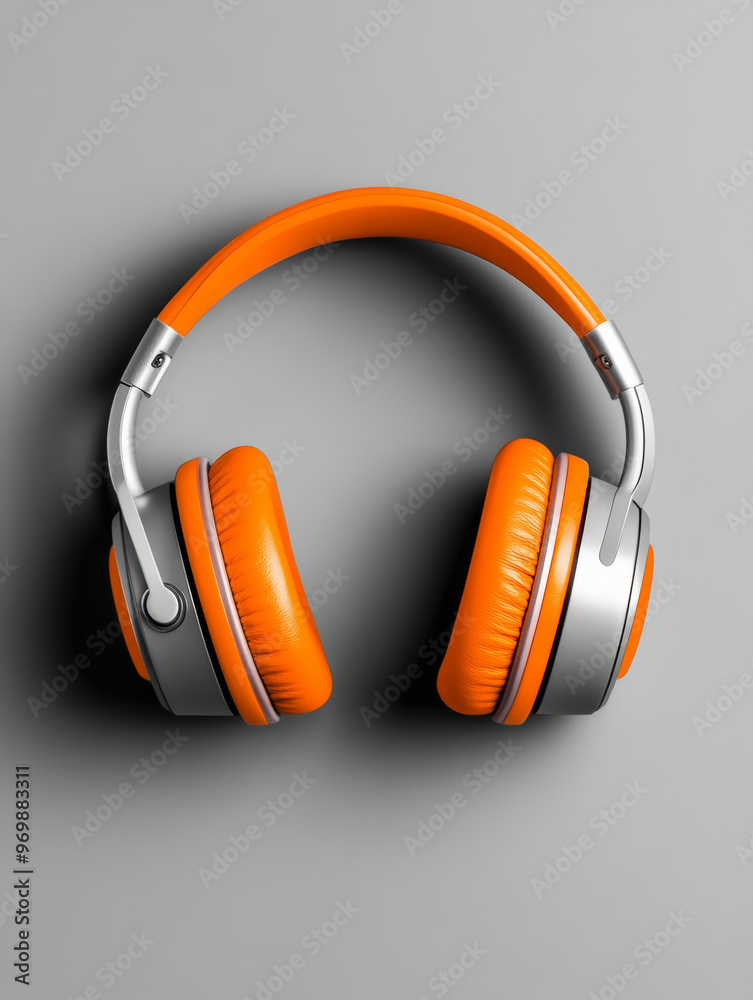 Orange and gray over-ear headphones, stylishly designed, isolated on a plain gray background, ideal for immersive audio experiences and modern aesthetics. Orange and gray over-ear headphones, stylishly designed, isolated on a plain gray background, ideal for immersive audio experiences and modern aesthetics.