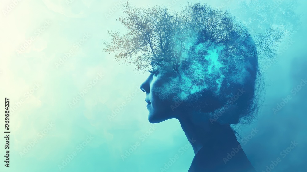 Woman with Tree Silhouette in Blue Sky. Woman with Tree Silhouette in Blue Sky.