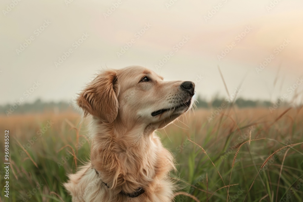 Obraz premium Cute corgi dog close-up on lawn in park on sunny summer day, in background happy family. Beautiful simple AI generated image