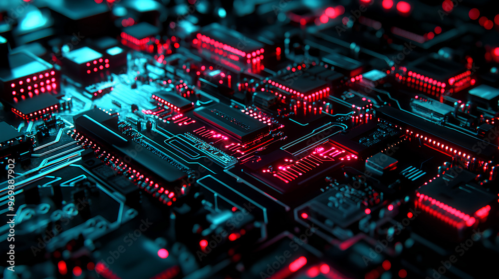 a chipset with a black background and RGB(red,green,blue) light display a chipset with a black background and RGB(red,green,blue) light display