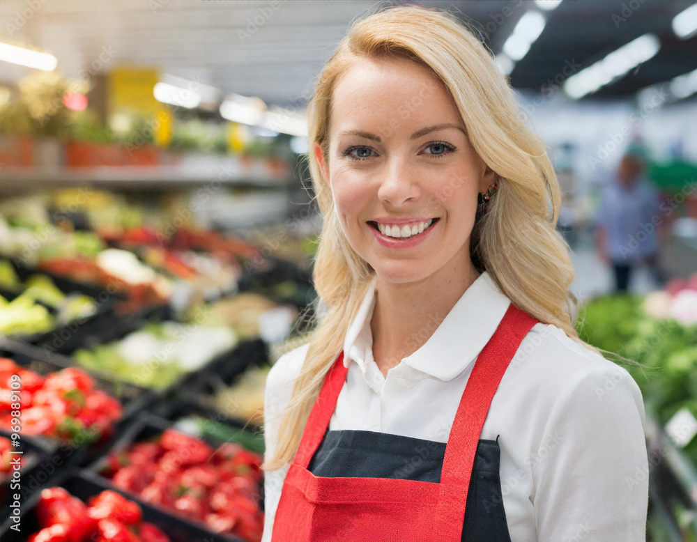 Fototapeta premium Pracownik w sklepie spożywczym supermarkecie