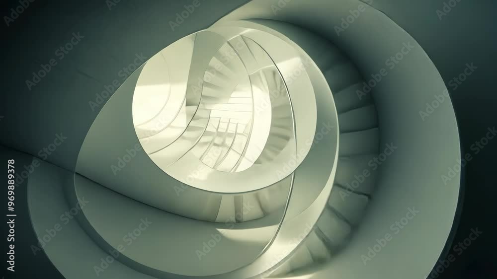 A mesmerizing spiral staircase design in a modern building featuring dramatic light and shadow patterns