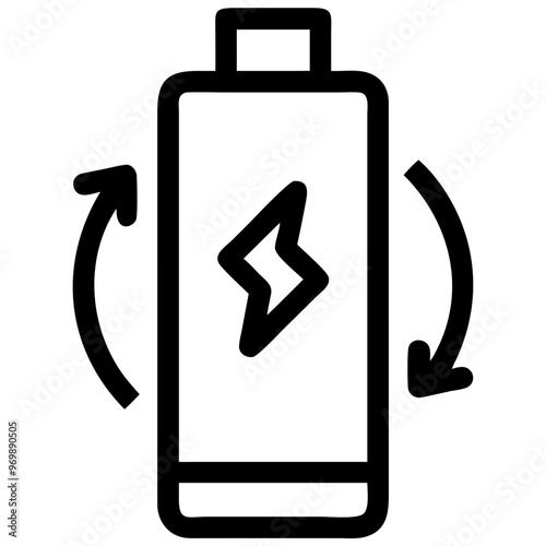 Outline illustration of a battery with a recharge symbol for energy efficiency