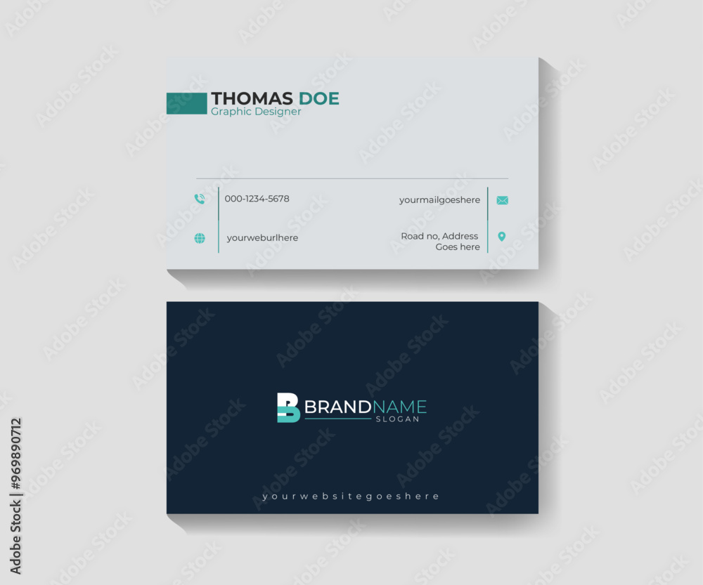 Naklejka premium Double-Sided, vector, horizontal, modern presentation card, minimal , modern, bold,simple, clean, logo,Blue business card or visiting card Template vector design for business and personal use.