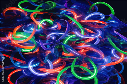 A pile of neon, glowing rubber bands, bright and colorful, against a black background-gigapixel-art-scale-4_00x