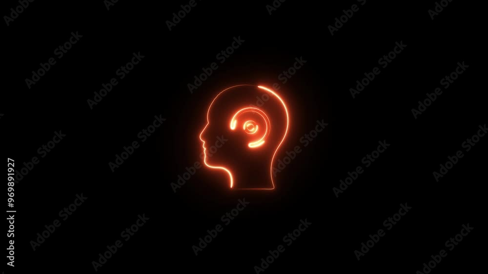 Human head line icon animation. Glowing neon human head on black background. Neon line of human head at different angles. Neon line head icon and 4K video Human head line icon animation. Glowing neon human head on black background. Neon line of human head at different angles. Neon line head icon and 4K video