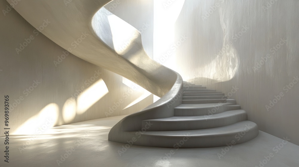 Obraz premium White Concrete Spiral Staircase in a Modern Interior