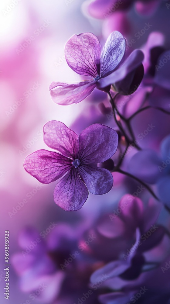 Naklejka premium Purple hydrangea flowers in soft focus, dreamy