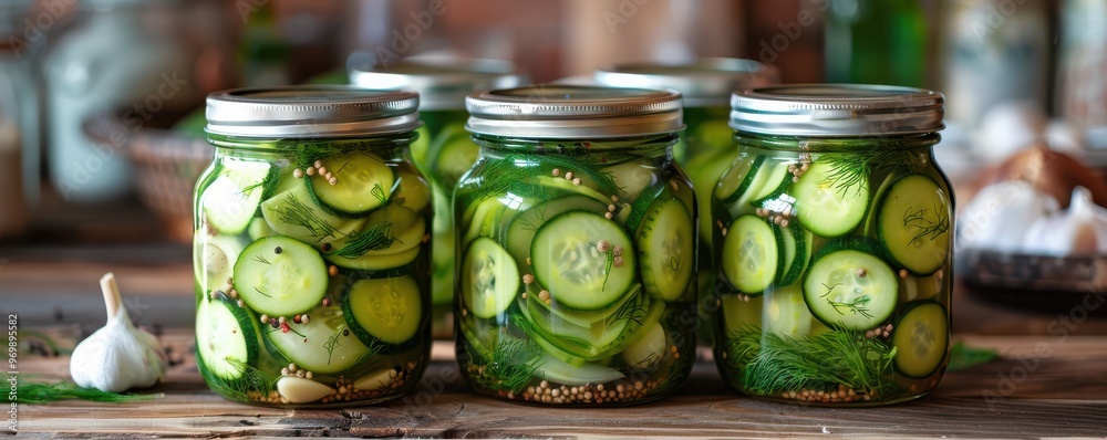 Glass jars filled with fresh cucumbers and herbs, celebrating Eastern European culinary traditions.