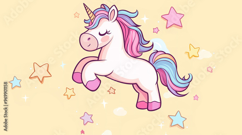 Adorable unicorns with cute kawaii character designs in a vibrant cartoon vector illustration, crafted into a seamless pattern. Perfect for children's clothing, playful home decor