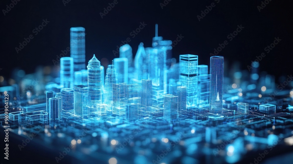 Obraz premium Wireframe Model of a Futuristic Cityscape