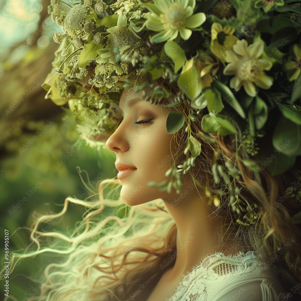 portrait of a woman with flowers portrait of a woman with flowers