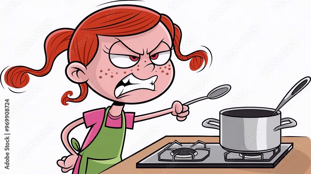 Angry girl, cartoon style, on a white background, anger emotion. Illustration Angry girl, cartoon style, on a white background, anger emotion. Illustration
