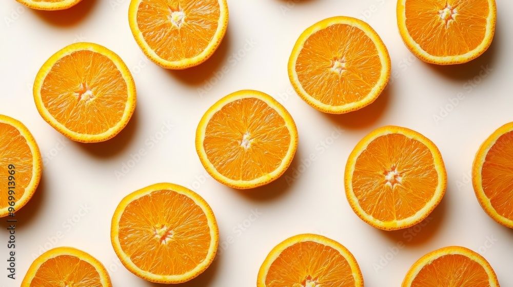Fototapeta premium Orange Slices Pattern, White Background, Fruit Composition, citrus, vitamins, pattern